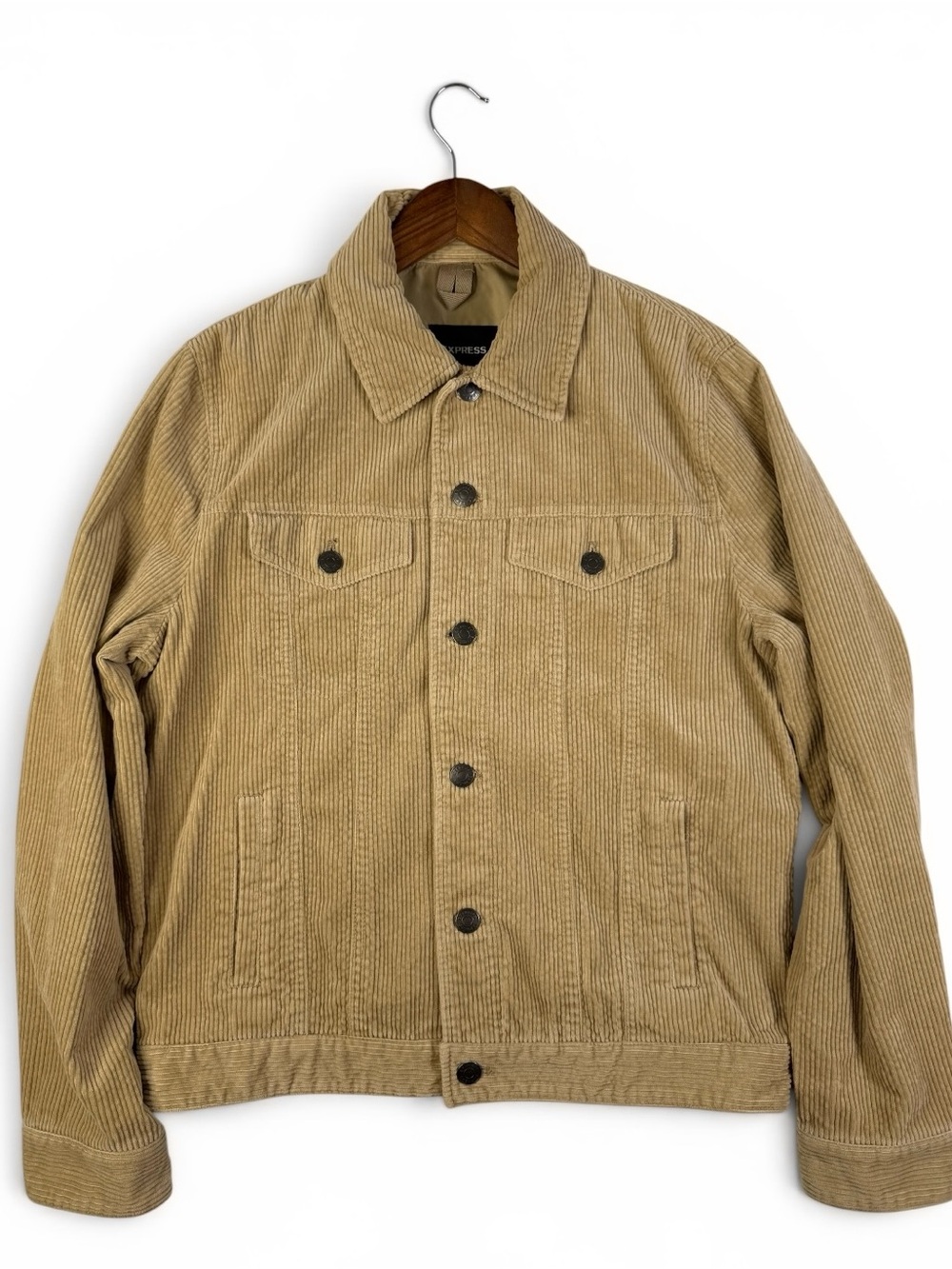 Express Corduroy Trucker Jacket Tan Khaki Lined Men’s Medium Coat - Picture 8 of 11